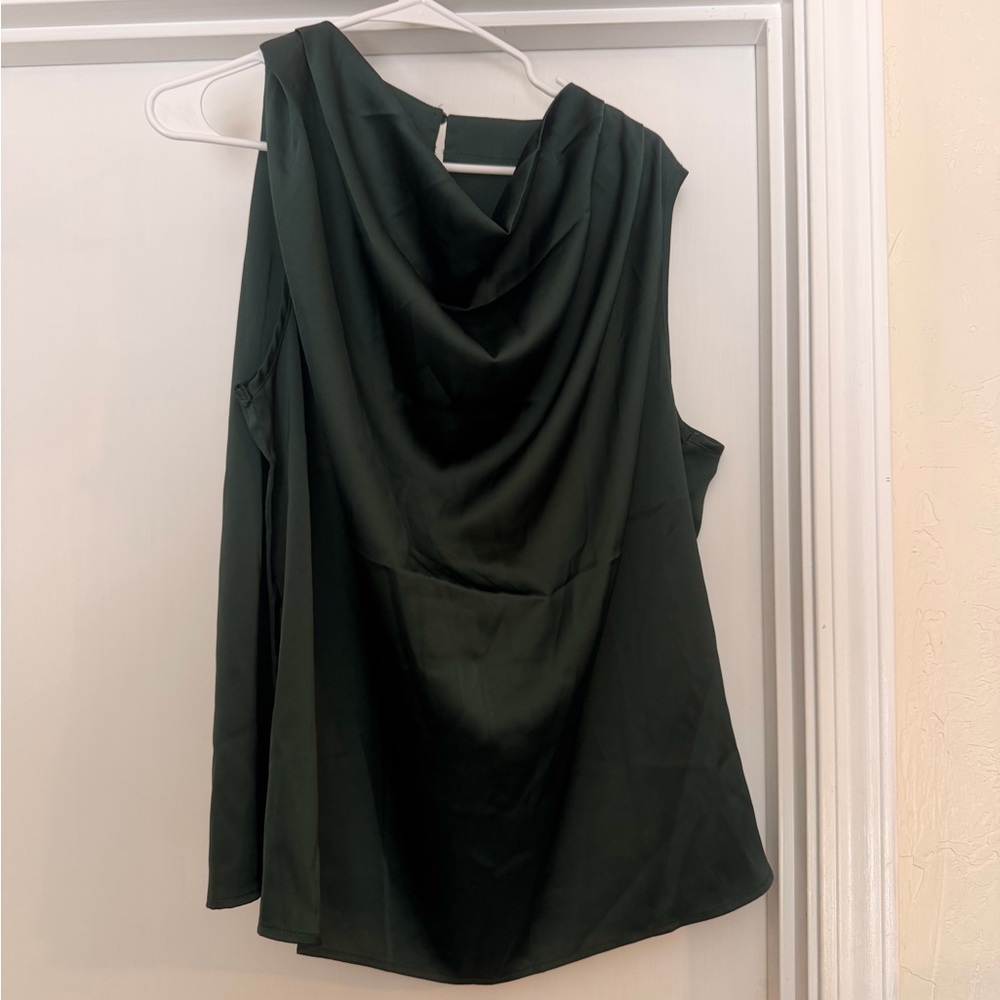 SHEIN Dark Green Draped Cowl Neck Tank Top